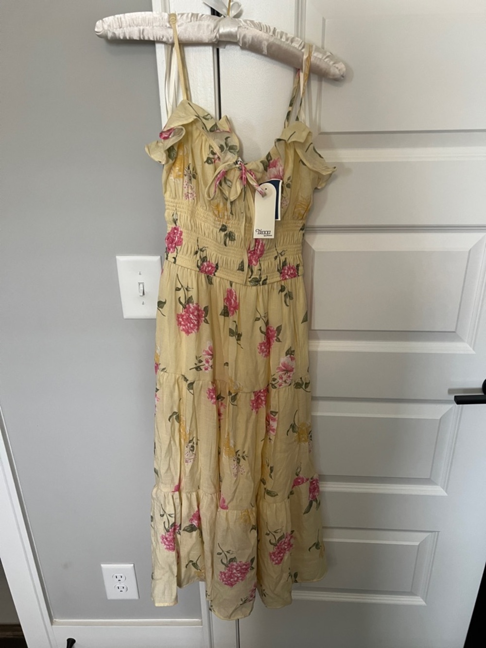 Trixxi Yellow Maxi Dress with Pink Floral Print
